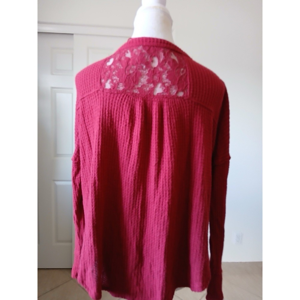 KNOX ROSE Waffle Knit Dropped Shoulder Blouse Topβ Small Front Knot Lace Back - Picture 2 of 16